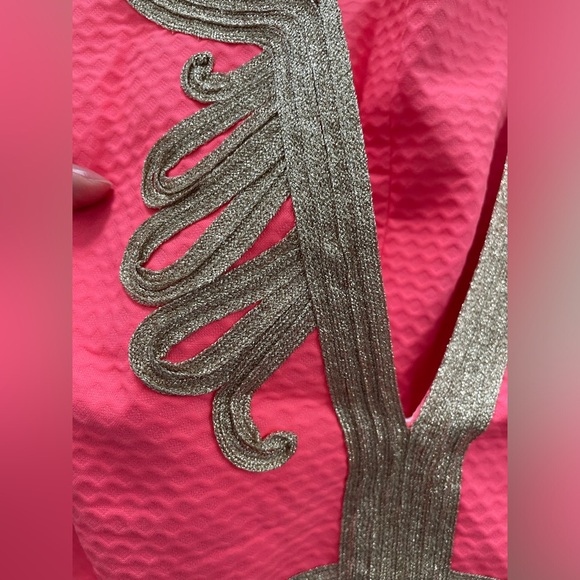 Lilly Pulitzer shift dress Janine neon pink gold details - Picture 6 of 12